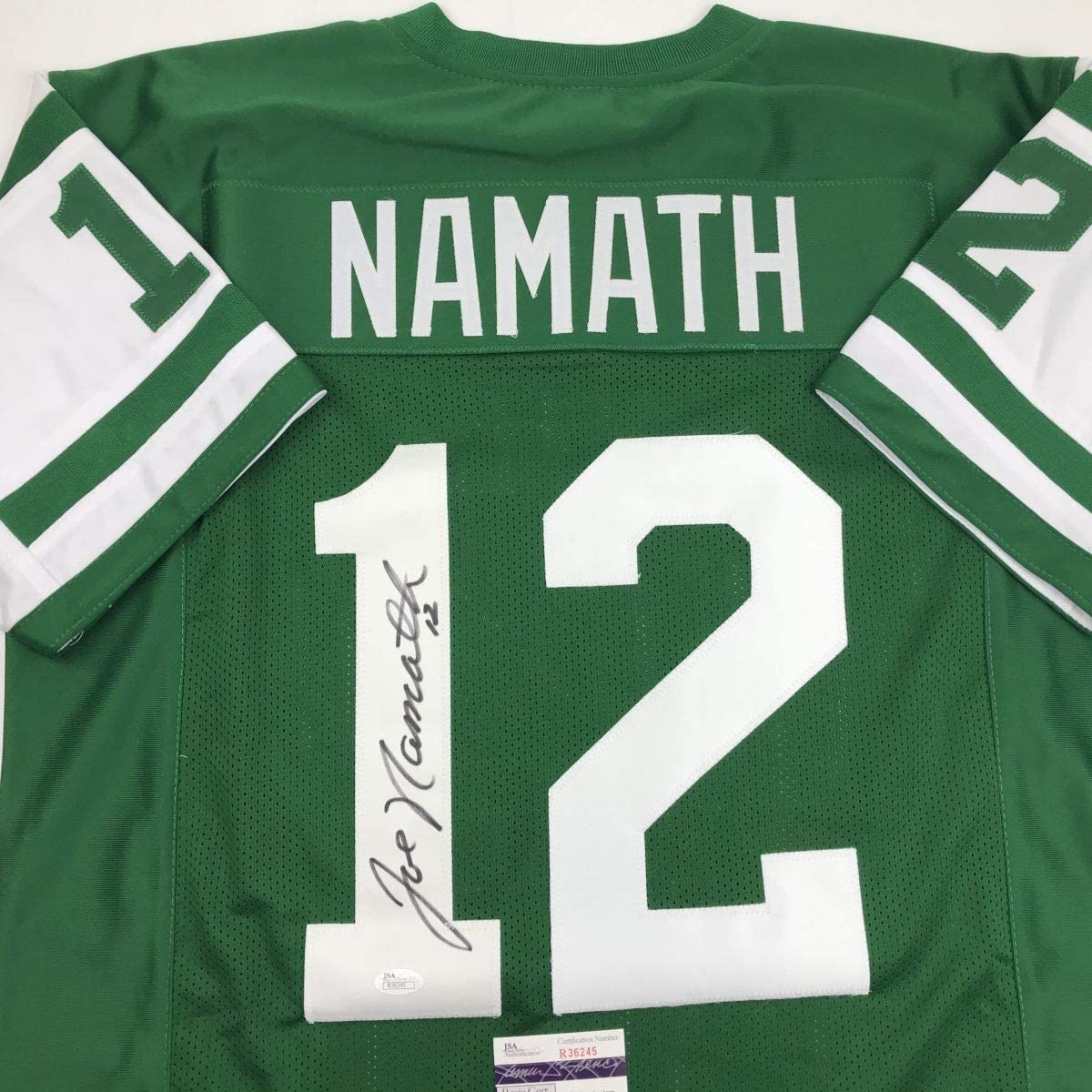 Autographed/Signed Joe Namath New York Green Football Jersey JSA COA