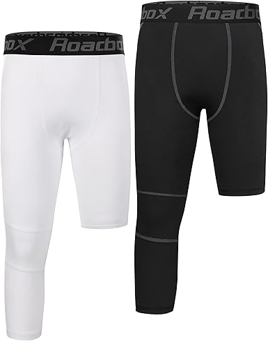 Roadbox Boys One Leg Compression Pants, 2Pack 3/4 Athletic Basketball Leggings, Youth Sports Baselayer Tights