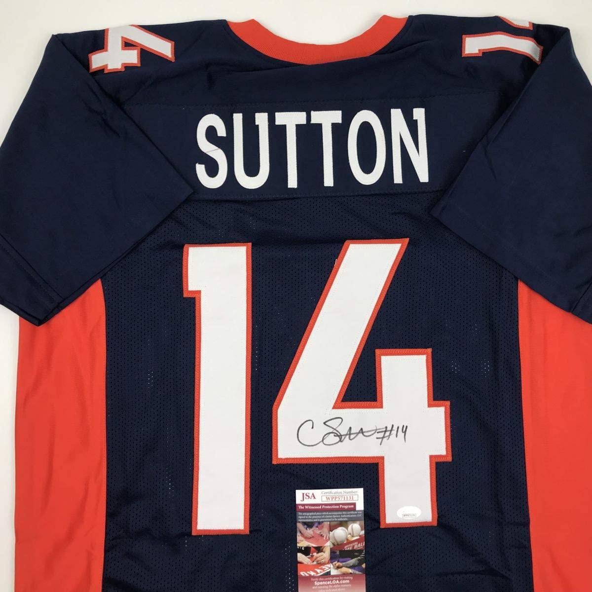 Autographed/Signed Courtland Sutton Denver Blue Football Jersey JSA COA