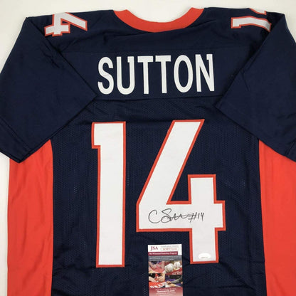 Autographed/Signed Courtland Sutton Denver Blue Football Jersey JSA COA