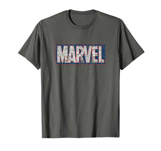 Marvel Comics Blue Red Distressed Logo T-Shirt - Graphic Print for Adults