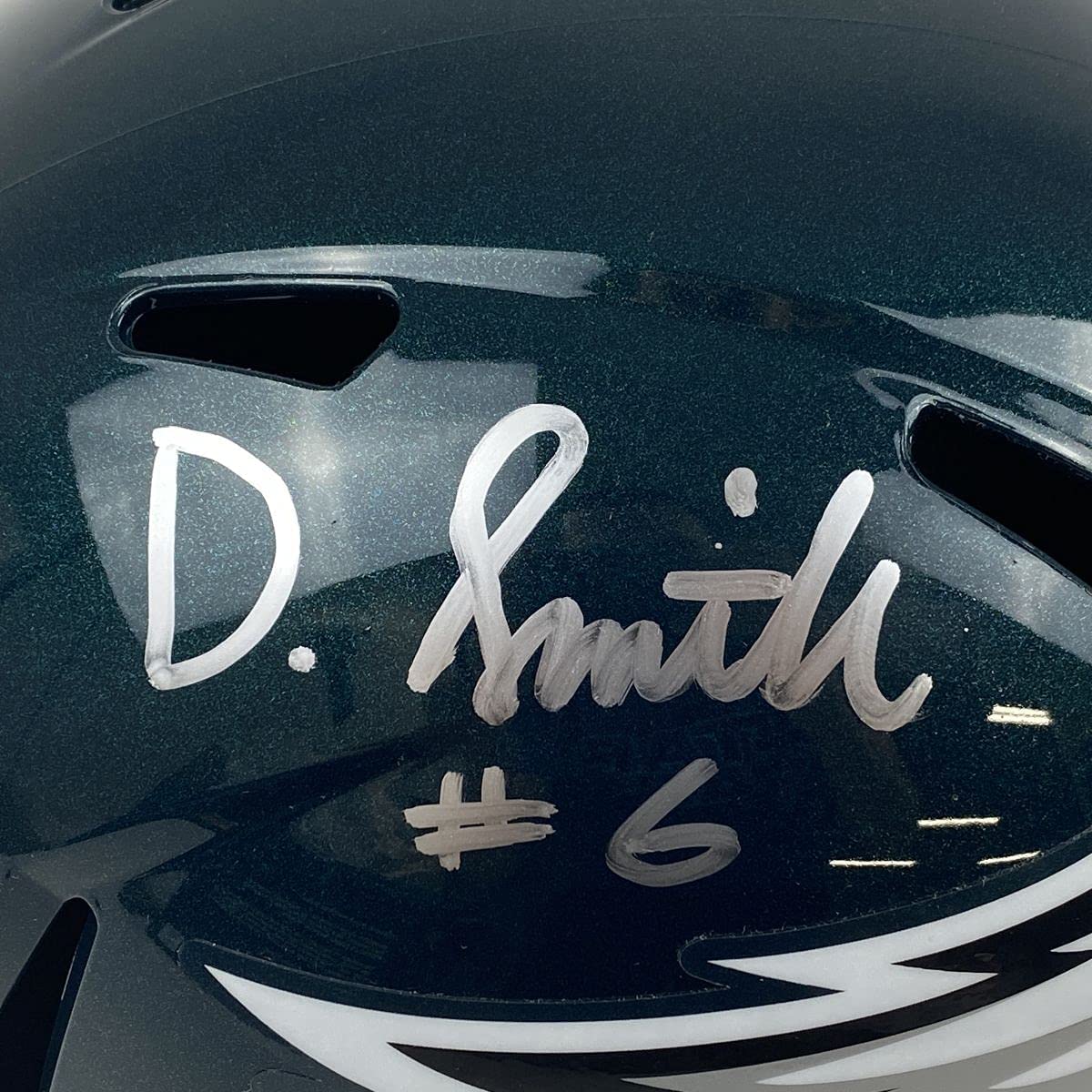 Autographed/Signed DeVonta Smith Philadelphia Eagles Full Size FS F/S Replica Football Helmet JSA COA