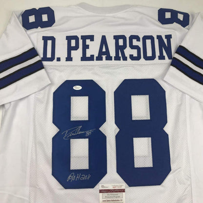 Autographed/Signed Drew Pearson ROH 2011 Dallas White Football Jersey JSA COA