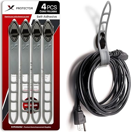 Extension Cord Holder X-Protector - 4 PCS Self-Adhesive Appliance Cord Holder with Manageable Belt - Premium Cord Organizer for Appliances - Universal Storage Straps to Organize Cords Anywhere!