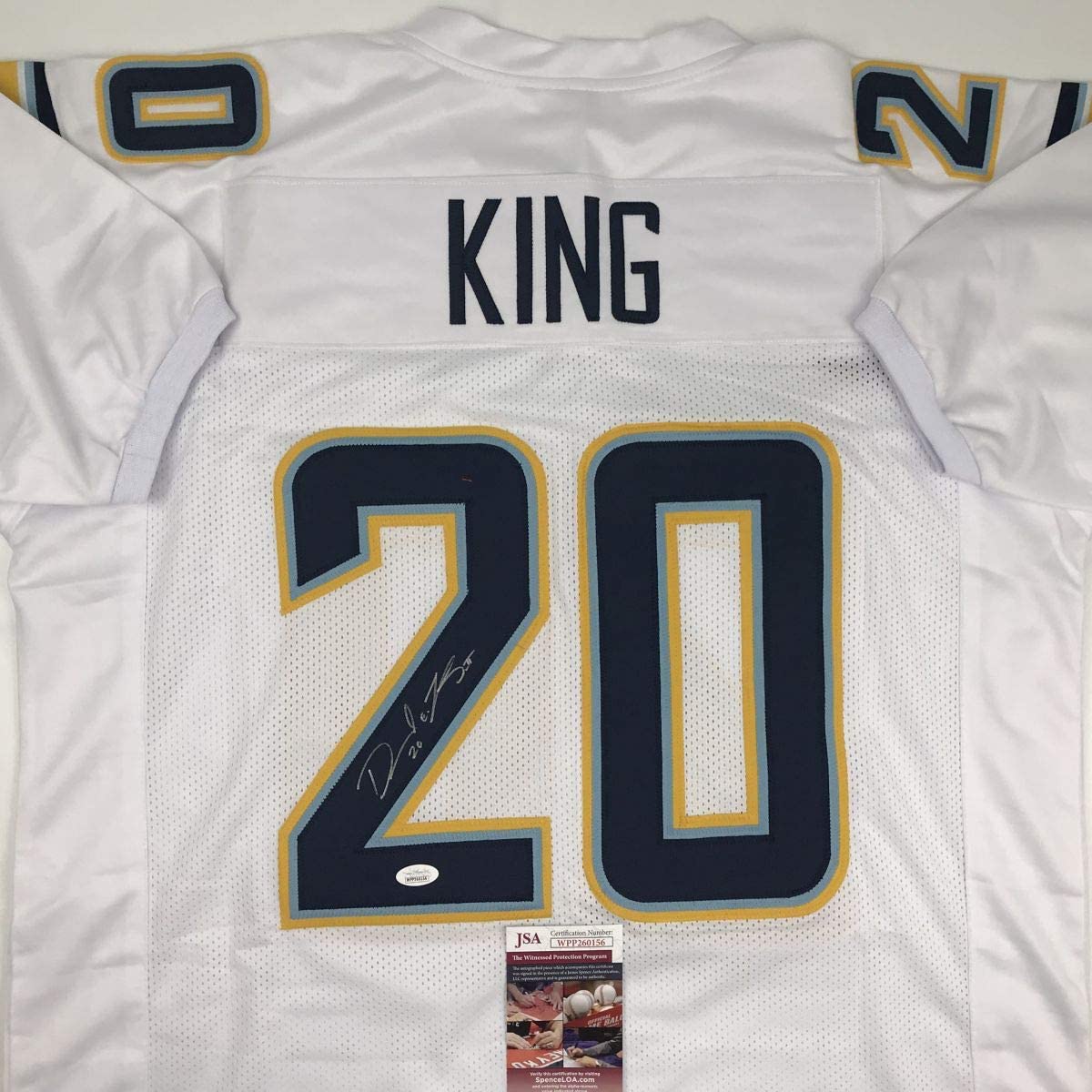Autographed/Signed Desmond King Los Angeles LA White Football Jersey JSA COA