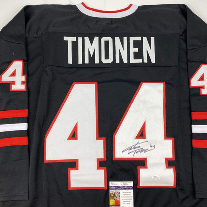 Autographed/Signed Kimmo Timonen Chicago Black Hockey Jersey JSA COA