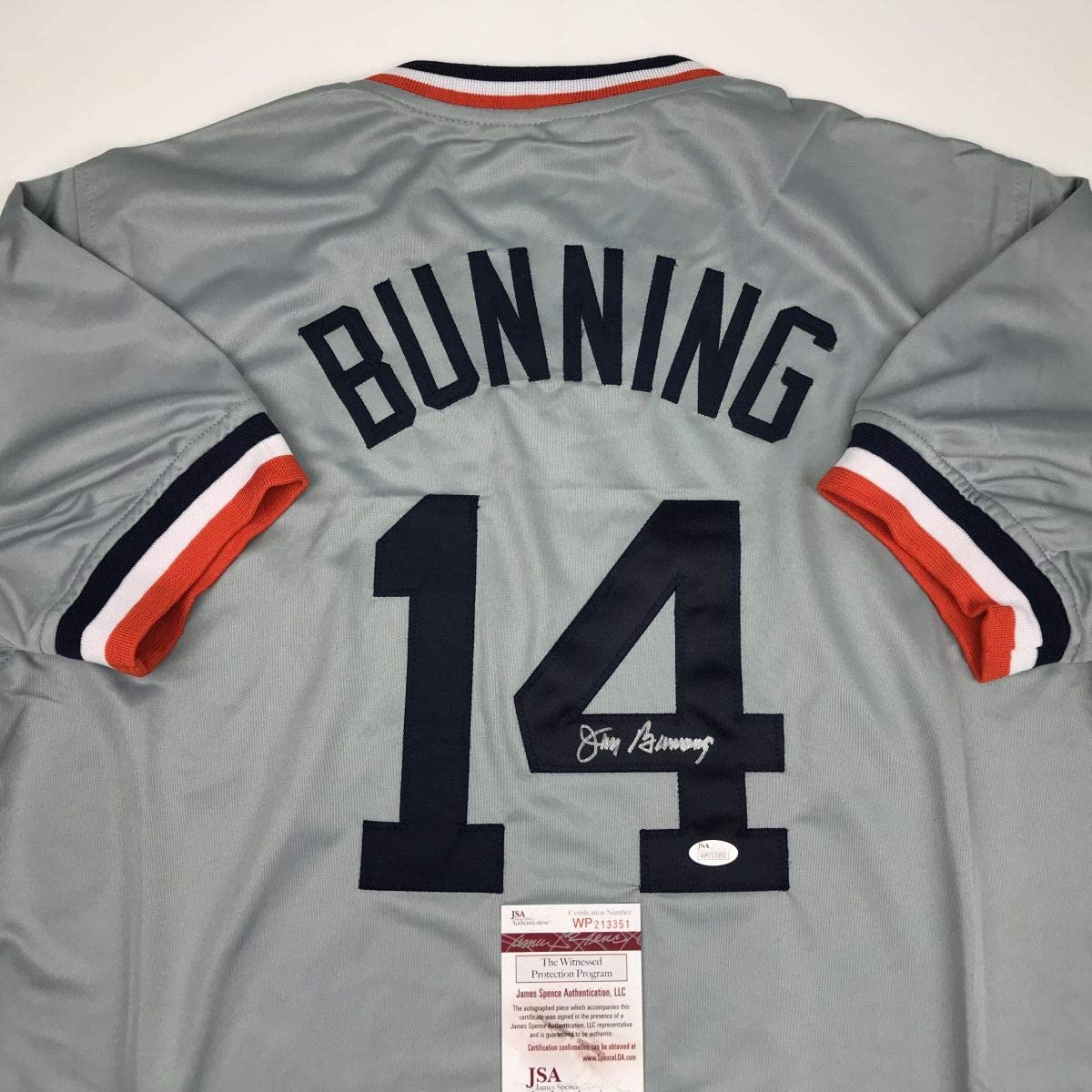 Autographed/Signed Jim Bunning Detroit Grey Baseball Jersey JSA COA