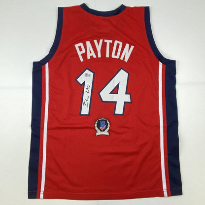 Autographed/Signed Gary Payton USA United States Red Olympic Basketball Jersey Beckett BAS COA