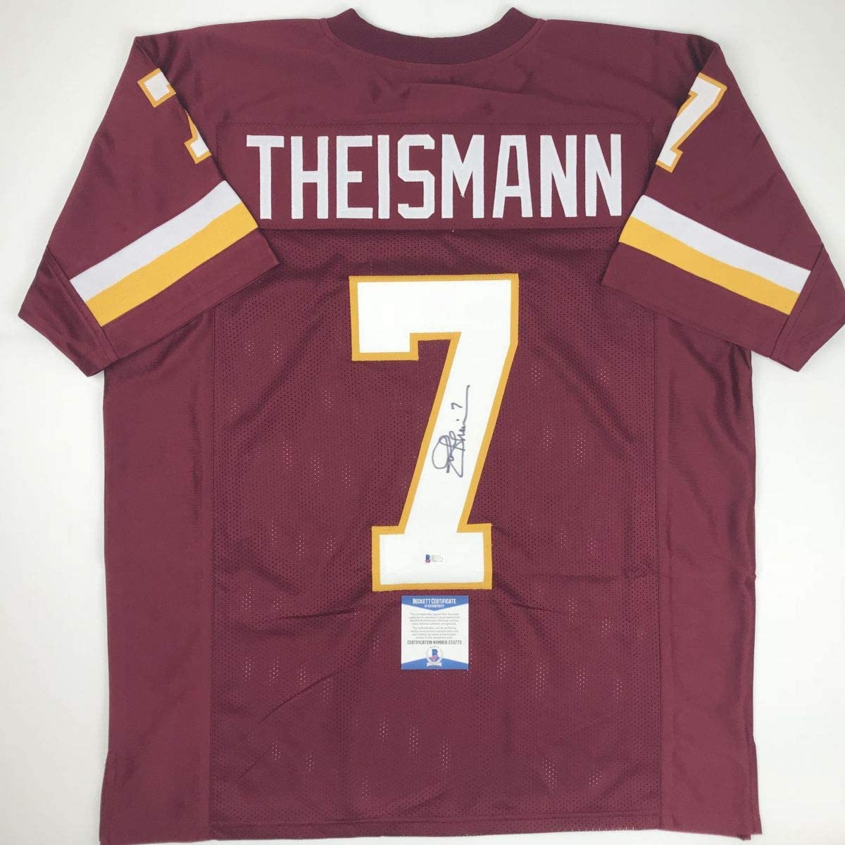 Autographed/Signed Joe Theismann Washington Burgundy Football Jersey Beckett BAS COA
