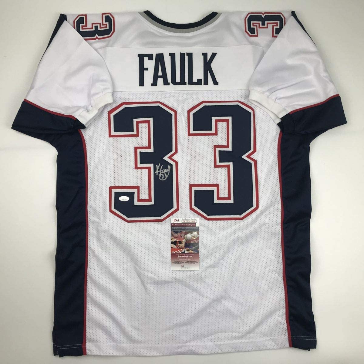 Autographed/Signed Kevin Faulk New England White Football Jersey JSA COA