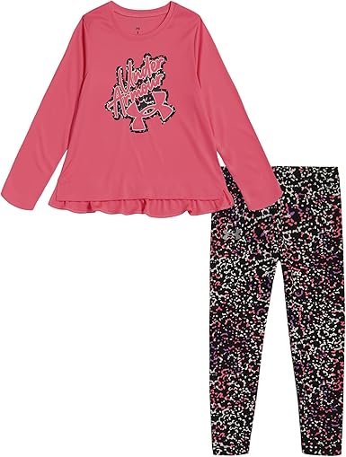 Under Armour Girls Long Sleeve Shirt and Legging Set, Durable Stretch Lightweight Clothing Set, Pink Punk Microbe, 4 US