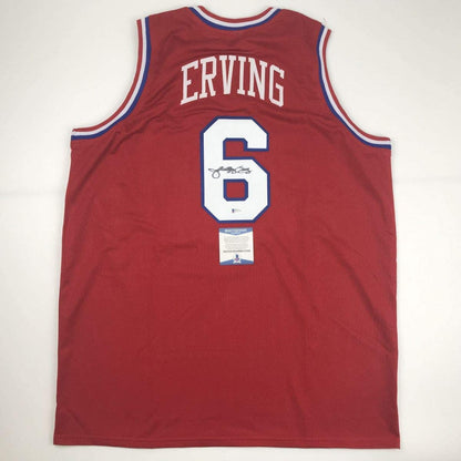 Autographed/Signed Julius Erving Dr. J Philadelphia Red Basketball Jersey Beckett BAS COA
