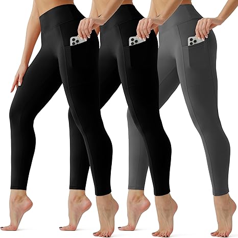 3 Pack Leggings for Women with pockets High Waisted Tummy Control Soft Yoga Pants Workout Reg & Plus Size