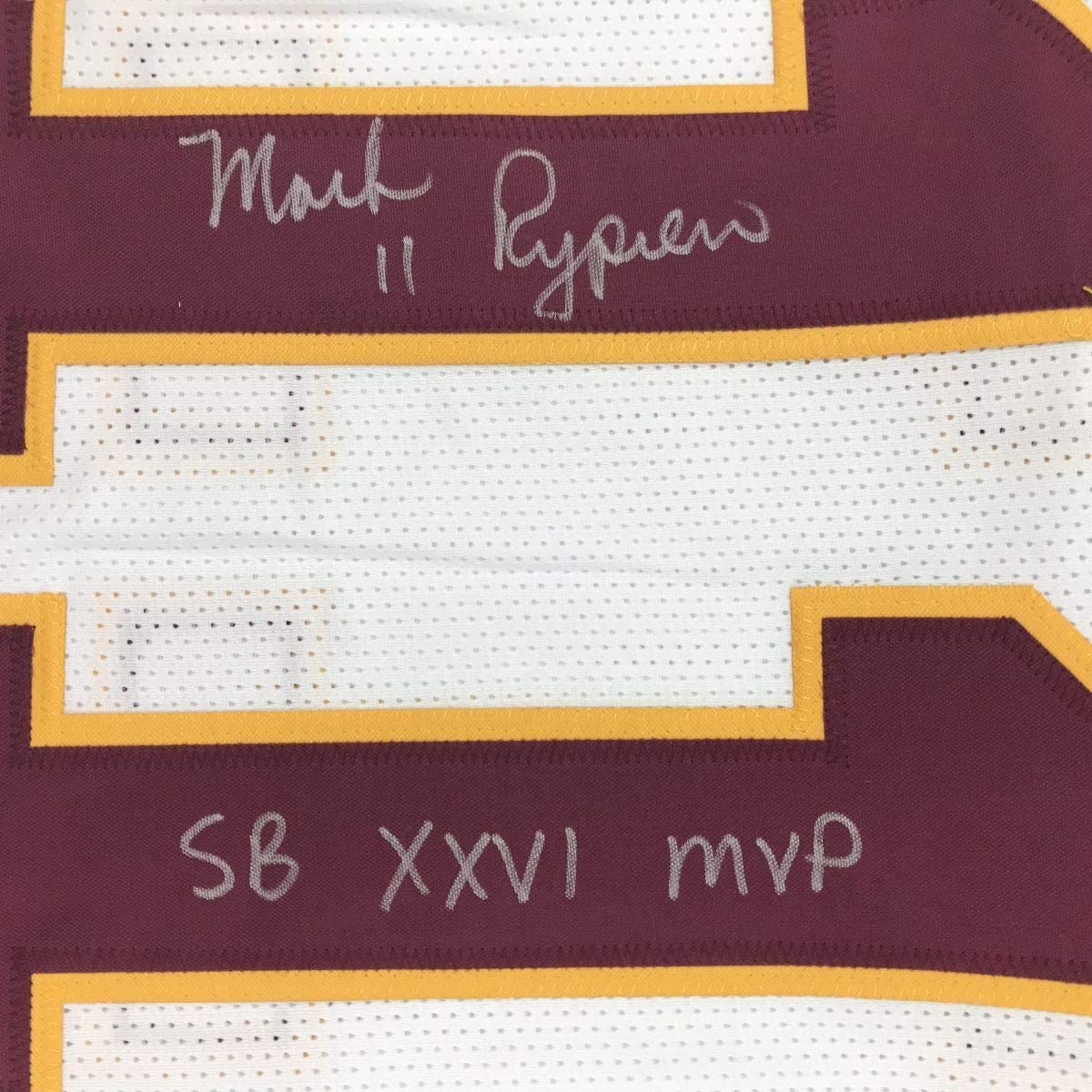 Autographed/Signed Mark Rypien SB XXVI MVP Washington White Football Jersey JSA COA