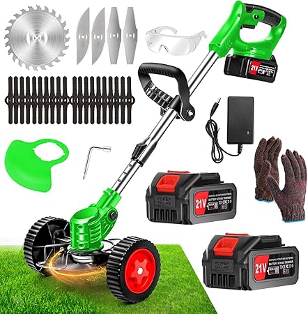 Cordless Weed Wacker Battery Powered Electric 21V 4.0Ah, Weed Wacker Battery Operated Grass Trimmer/Lawn Edger/Mower/Brush Cutter, Weeder Tool for Lawn Garden Pruning/Trimming, Green
