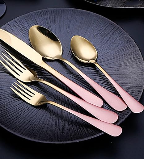 40 Piece Gold Silverware Set for 8 Stainless Steel Flatware Sets Pink Gradual Change Handle Durable Home Kitchen Wedding Restaurant Cutlery Utensils Knife Forks and Spoons Delicate Tableware