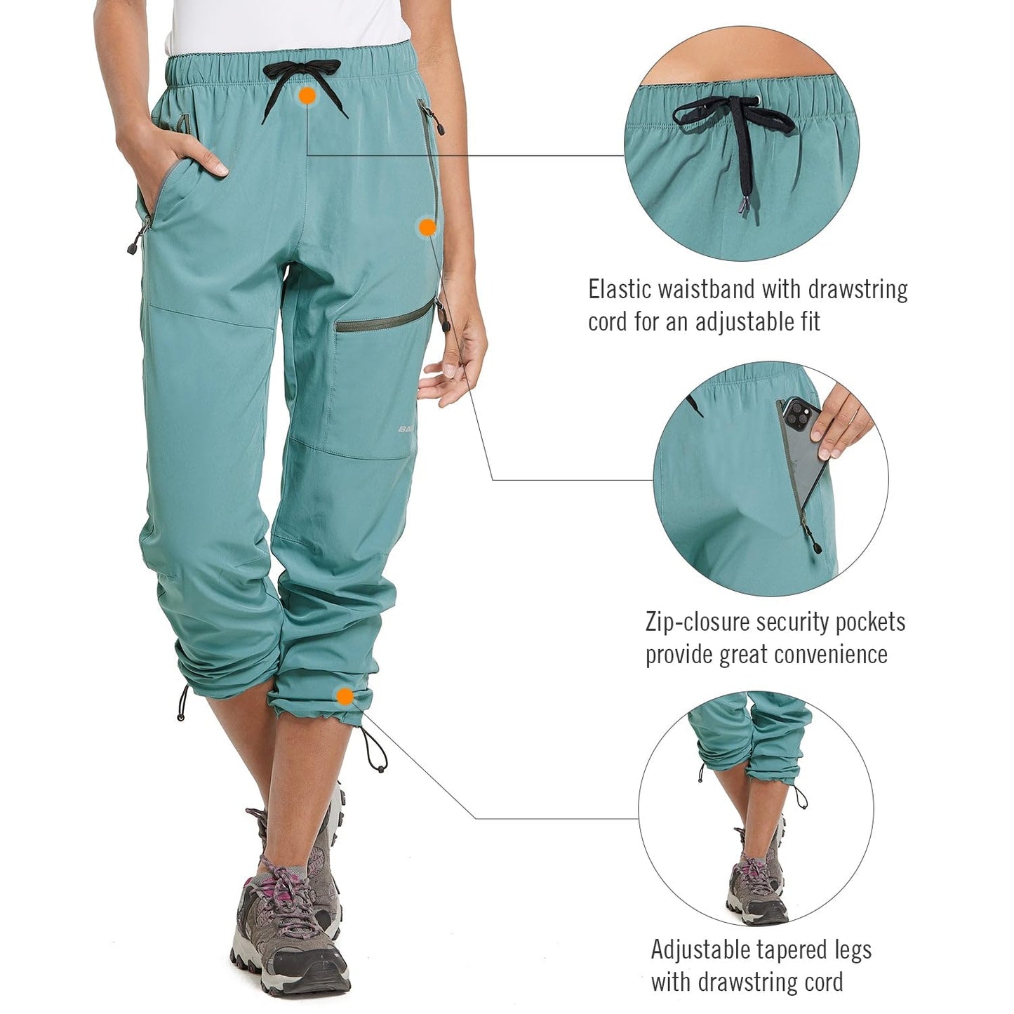 BALEAF Women's Hiking Pants Quick Dry Water Resistant Lightweight Joggers Pant for All Seasons Elastic Waist Pond Size M