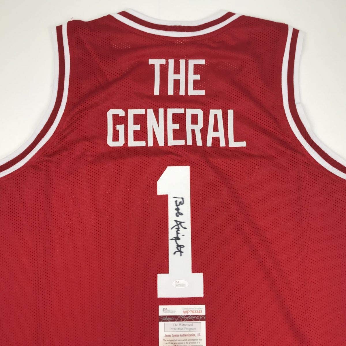 Autographed/Signed Bobby Bob Knight The General Indiana Hoosiers Red Basketball Jersey JSA COA
