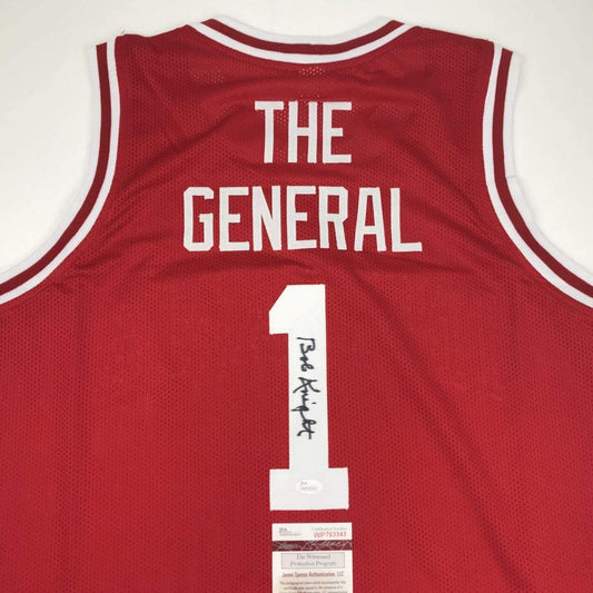 Autographed/Signed Bobby Bob Knight The General Indiana Hoosiers Red Basketball Jersey JSA COA