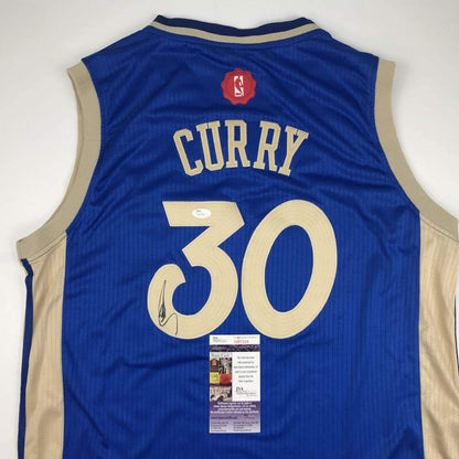 Autographed/Signed Stephen Steph Curry Golden State Blue Christmas Day Basketball Jersey JSA COA
