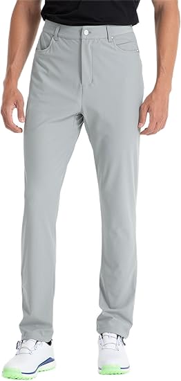 FitsT4 Men's Golf Pants Stretch Relaxed Fit with 6 Pockets - 30"/32" Lightweight Quick Dry Wrinkle-Free Dress Trouser