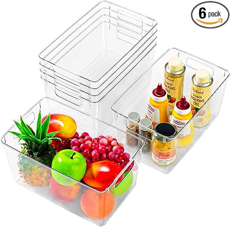 6 Pack Kitchen Organizers and Storage, Pantry Organization and Storage Bins, Kitchen Cabinet Organizer, Clear Plastic Storage Containers with HandleŠ_ÇAcrylic Storage Bins for Kitchen, Cabinet, Fridge