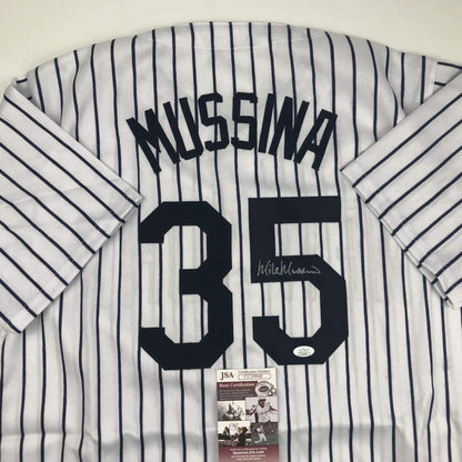 Autographed/Signed Mike Mussina New York Pinstripe Baseball Jersey JSA COA