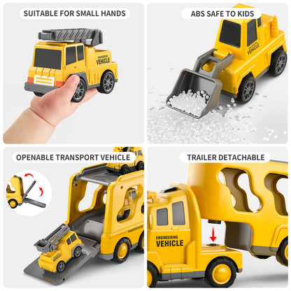 Construction Truck Toys Cars for Toddlers 3-6, 7-in-1 Friction Power Vehicle