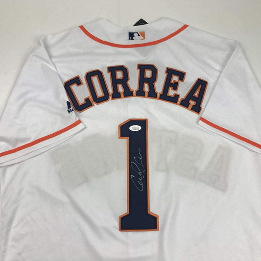 Autographed/Signed Carlos Correa Houston White Baseball Jersey JSA COA