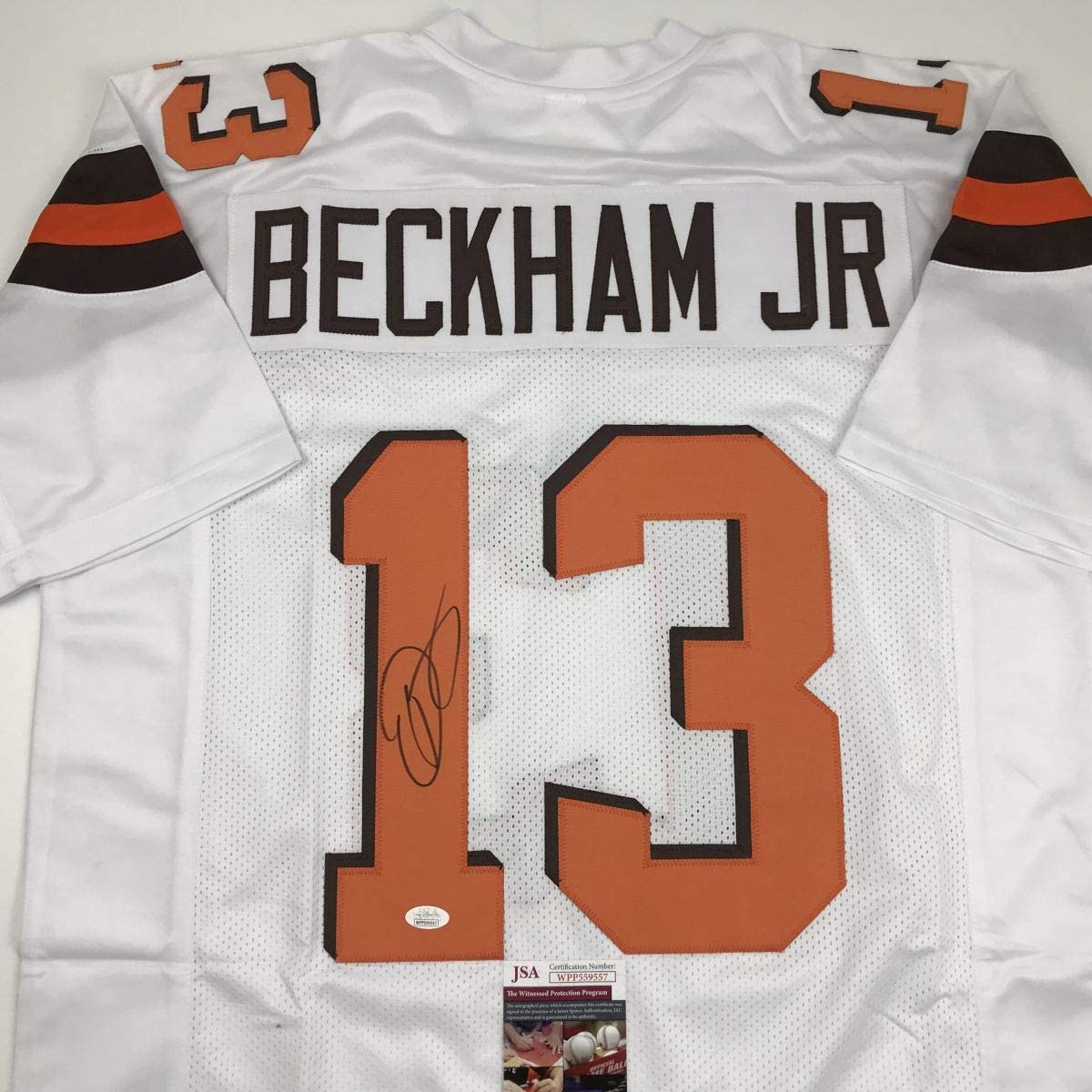 Autographed/Signed Odell Beckham Jr. Cleveland White Football Jersey JSA COA