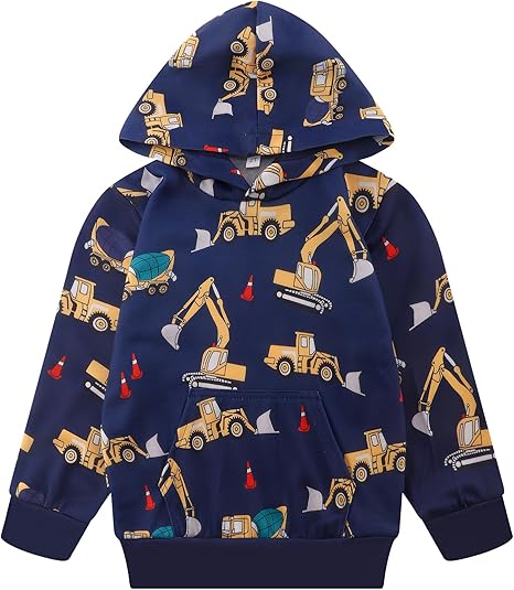 Akyzic Baby Boys Dinosaurs Hoodie Boys Shark Pullover with Pocket Kids Truck Warm Sweatshirt Sweater