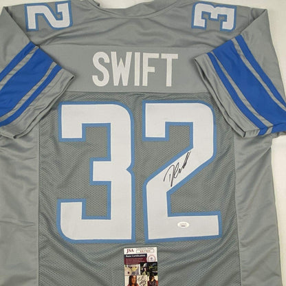 Autographed/Signed D'Andre Swift Detroit Grey Football Jersey JSA COA