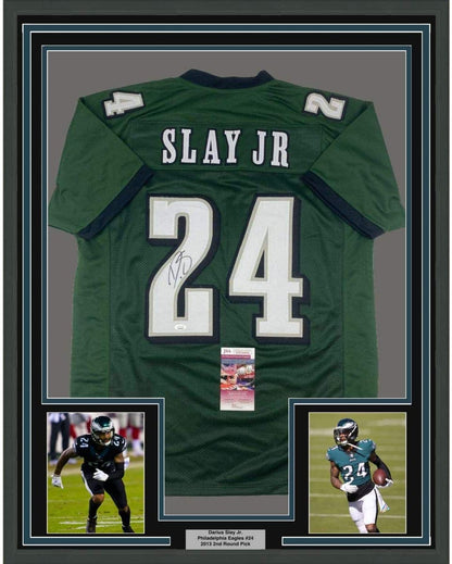 Framed Autographed/Signed Darius Slay Jr. 35x39 Philadelphia Green Football Jersey JSA COA