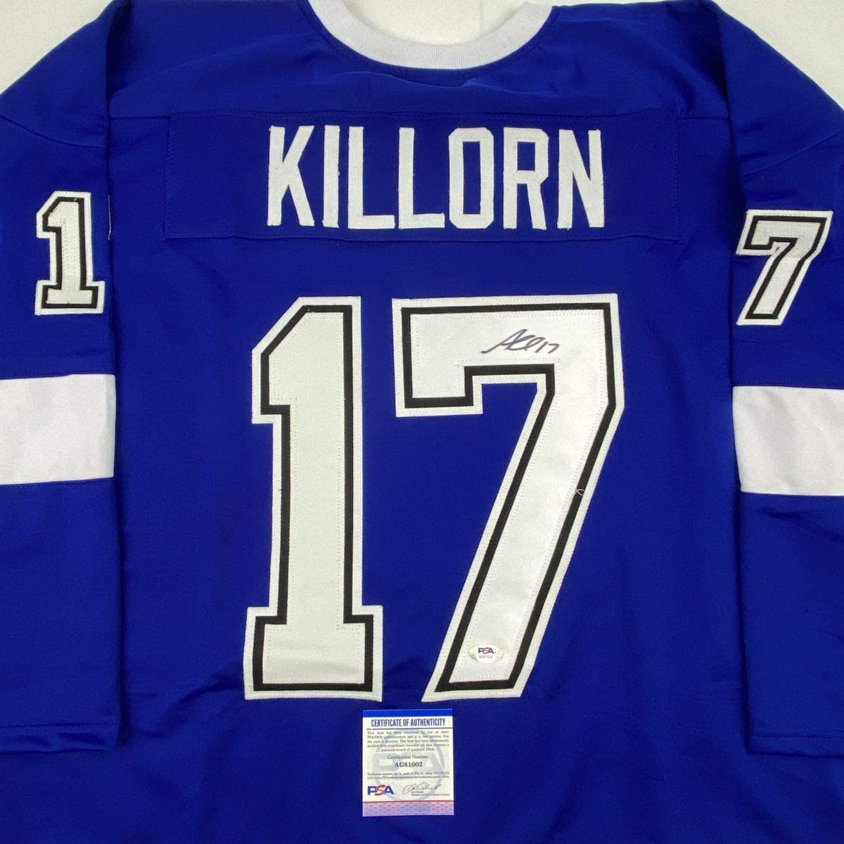Autographed/Signed Alex Killorn Tampa Bay Blue Hockey Jersey PSA/DNA COA