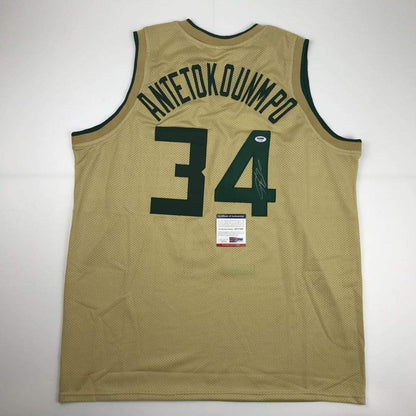 Autographed/Signed Giannis Antetokounmpo Milwaukee Tan Basketball Jersey PSA/DNA COA
