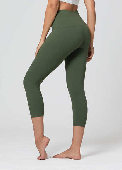 Conceited Army Green Premium Ultra Soft High Waisted Capri Leggings for Women - 5" Wide Band - Large - X-Large - SL5-Capri-Army Green-LX