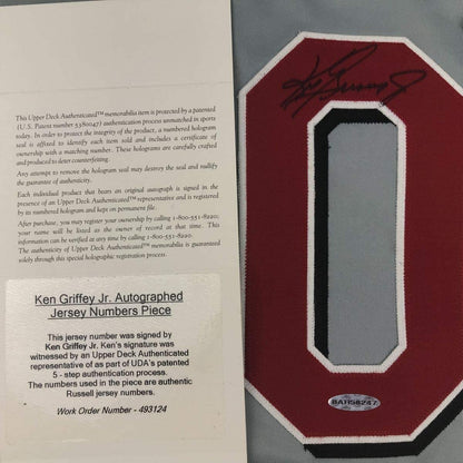 Framed Autographed/Signed Ken Griffey Jr. 35x39 Cincinnati Grey Baseball Jersey Upper Deck UDA COA