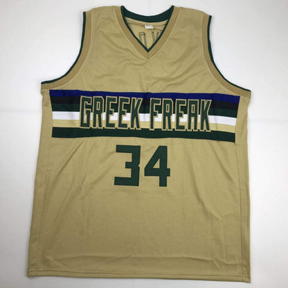 Autographed/Signed Giannis Antetokounmpo Milwaukee Tan Basketball Jersey PSA/DNA COA