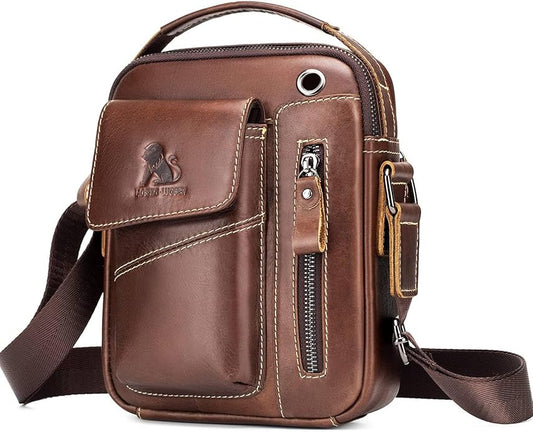 BAIGIO Men's Small Leather Shoulder Bag Messenger Pack Handbag Bag Crossbody Bag Man Purse Sling for Travel Business Work