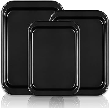 Baking Sheet Tray Set, 3 Pack Cookie Sheet Pan for Oven, Nonstick Bakeware Sets with Wider Grips, Half/Jelly Roll/Quarter Non Toxic & Easy Clean - Dark Grey