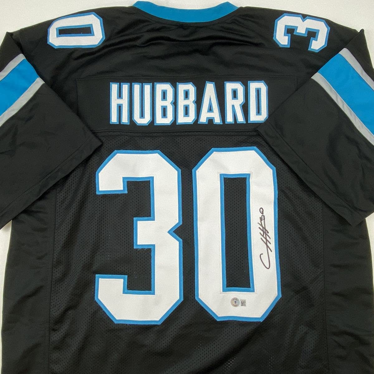 Autographed/Signed Chuba Hubbard Carolina Black Football Jersey Beckett BAS COA