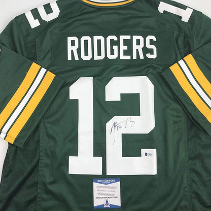 Autographed/Signed Aaron Rodgers Green Bay Green Football Jersey Beckett BAS COA