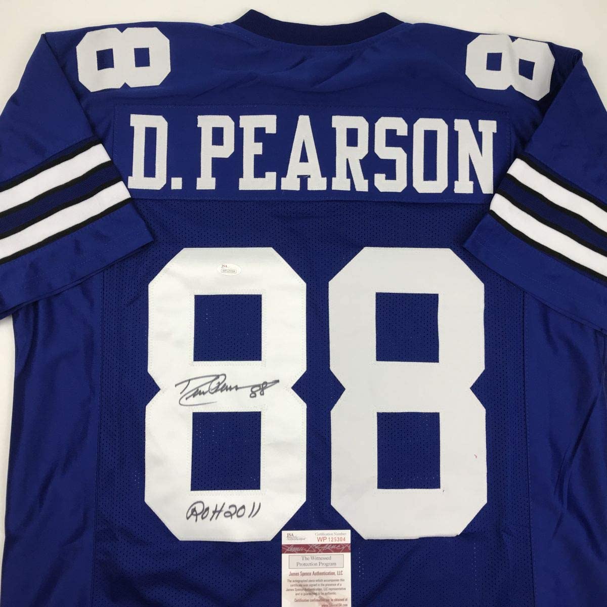 Autographed/Signed Drew Pearson ROH 2011 Dallas Blue Football Jersey JSA COA