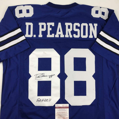 Autographed/Signed Drew Pearson ROH 2011 Dallas Blue Football Jersey JSA COA