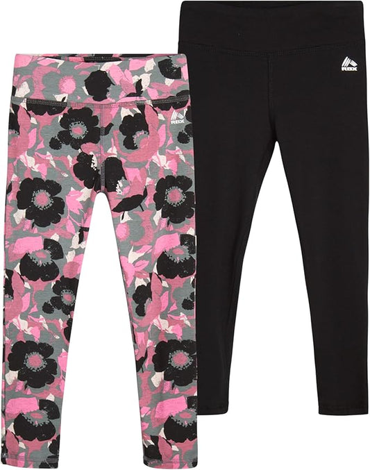 RBX Girls' Active Leggings - 2 Pack Cotton Stretch Yoga Pants and Kids Tights - Athletic Leggings for Girls (Sizes: 4-16)
