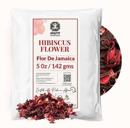 Akshit 5 oz. Dried Hibiscus Flowers (Flor de Jamaica) Tea | Loose Leaf Tea | Caffeine-Free | Vegan Friendly | Fleurs d'hibiscus – Antioxidant Herbal Tea