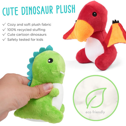 Dinosaur Stuffed Animals, 5 Small Dinosaur Plush Dolls and Egg Bag Toys Set