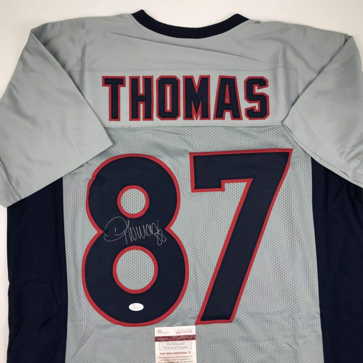 Autographed/Signed Demaryius Thomas Houston Grey Football Jersey JSA COA