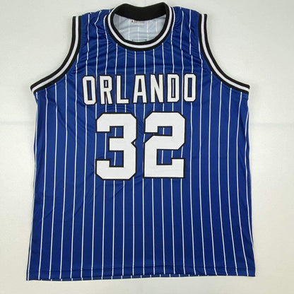 Autographed/Signed Shaquille Shaq O'Neal Orlando Blue Pinstripe Basketball Jersey JSA COA