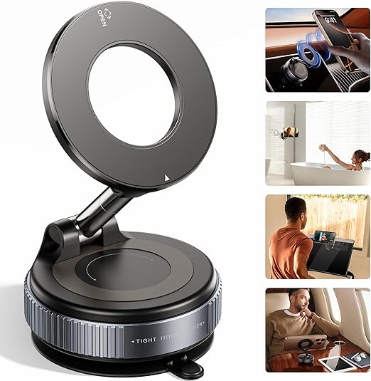 2026 Upgraded Vacuum Magnetic Car Phone Holder 360å¡ Reinforced 96LBS Ultra Suction Cup Phone Mount for MagSafe Cell Phone Holders for Your Car/Gym/Mirror Mount for iPhone & Android